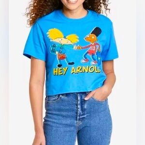 Nickelodeon Hey Arnold Short Sleeve Cropped Graphic T-Shirt Size M Blue NWT